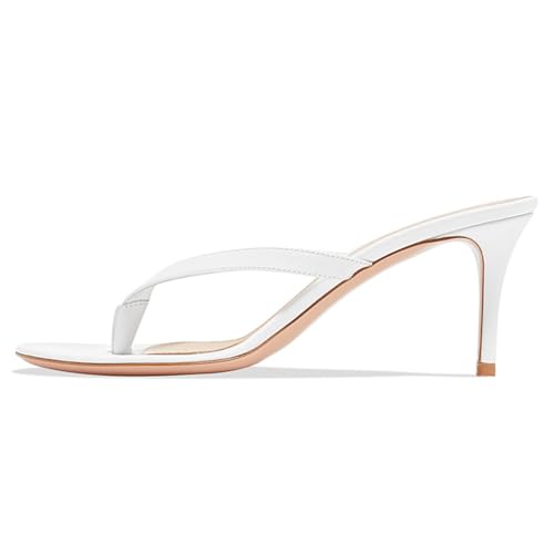 MJIASIAWA Flip Flops Stilettos Damen Mule Pantoffeln Sommer Strand Hochzeit Elegant Höhe Ferse Sandals Party Weiß Gr 41 EU/43 Asiatisch von MJIASIAWA