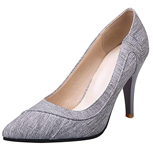 MJIASIAWA Höhe Ferse Damen Pointed Toe Ohne Verschluss Mode Stiletto Pumps Buro Formal Kleid Elegant Abend Brautschuhe Grau Gr 46 EU/48 Asiatisch von MJIASIAWA