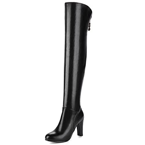 MJIASIAWA Höhe Ferse Overknees Stretch Stiefel Damen Party Warm Thigh Winter Mode Pointed Toe Reitstiefel Schwarz Gr 36 Eu von MJIASIAWA