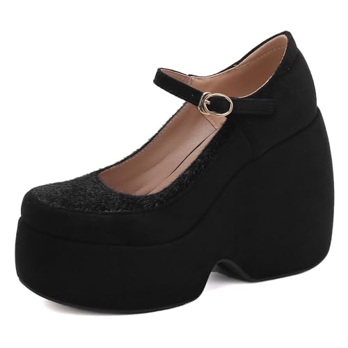 MJIASIAWA Keilabsatz Damen Plateau Höhe Ferse Mary Jane Runde Zehen Damen Knöchelriemchen Mode Party Schuhe Schnalle Schwarz Gr 40.5 EU/42 Asiatisch MJIASIAWA Keilabsatz Damen Plateau Höhe Ferse Mary Jane Runde Zehen Damen Knöchelriemchen Mode Party Schuhe Schnalle Schwarz Gr 40.5 EU/42 Asiatisch von MJIASIAWA