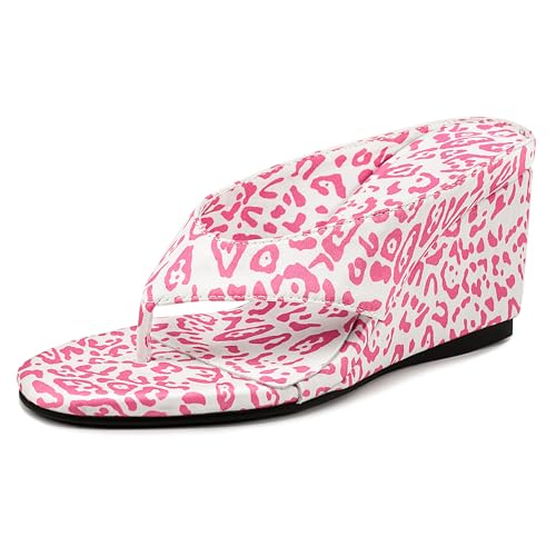MJIASIAWA Keilabsatz Flip Flops Damen Sommer Pantoffeln Strand Hausschuhe Pantoffeln Party Leopard Mule Sandals Ohne Verschluss Pink Gr 37 EU/38 Asiatisch von MJIASIAWA