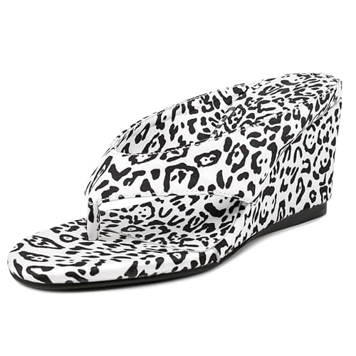 MJIASIAWA Keilabsatz Flip Flops Damen Sommer Pantoffeln Strand Hausschuhe Pantoffeln Party Leopard Mule Sandals Ohne Verschluss Schwarz Gr 38 EU/39 Asiatisch von MJIASIAWA