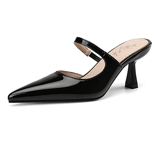 MJIASIAWA Kitten Heel Pantoffeln Damen Pointed Toe Pantoletten Formal Hochzeit Stiletto Kleid Schuhe Sommer Mode Pantoffeln Bride Sandalen Schwarz Gr 35 Eu von MJIASIAWA