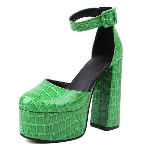 MJIASIAWA Kleidy Block High Sandalen Runde Zehen Damensandalen Nachtclub Party Plateau Knöchelriemchen Geschlossen Grün Gr 34 EU MJIASIAWA Kleidy Block High Sandalen Runde Zehen Damensandalen Nachtclub Party Plateau Knöchelriemchen Geschlossen Grün Gr 34 EU von MJIASIAWA
