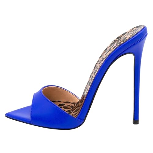 MJIASIAWA Kleidy Mule Sandals Damen Stilettos Pantoffeln Höhe Ferse Strand Hochzeit Peep Toe Hausschuhe Pantoffeln Blau Gr 38 EU/39 Asiatisch von MJIASIAWA