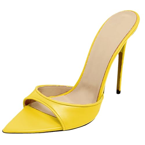 MJIASIAWA Kleidy Mule Sandals Damen Stilettos Pantoffeln Höhe Ferse Strand Hochzeit Peep Toe Hausschuhe Pantoffeln Gelb Gr 43 EU/45 Asiatisch von MJIASIAWA