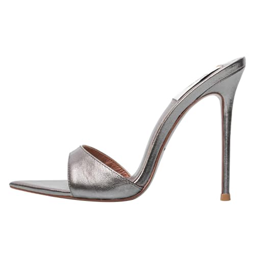 MJIASIAWA Kleidy Mule Sandals Damen Stilettos Pantoffeln Höhe Ferse Strand Hochzeit Peep Toe Hausschuhe Pantoffeln Grau Gr 43 EU/45 Asiatisch von MJIASIAWA