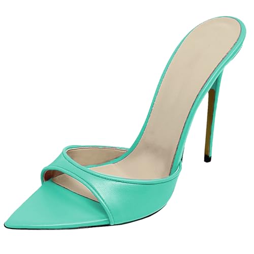 MJIASIAWA Kleidy Mule Sandals Damen Stilettos Pantoffeln Höhe Ferse Strand Hochzeit Peep Toe Hausschuhe Pantoffeln Grün Gr 36.5 EU/37 Asiatisch von MJIASIAWA