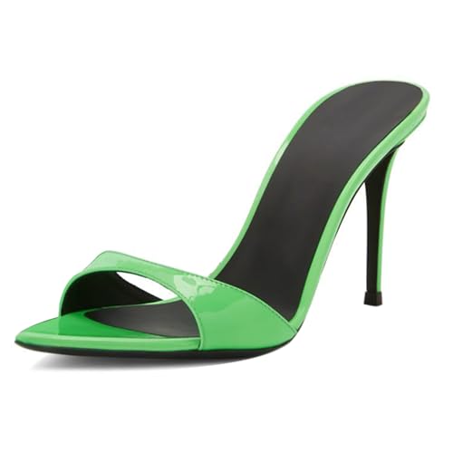 MJIASIAWA Kleidy Mule Sandals Damen Stilettos Pantoffeln Höhe Ferse Strand Hochzeit Peep Toe Hausschuhe Pantoffeln Grün Gr 41 EU/43 Asiatisch von MJIASIAWA