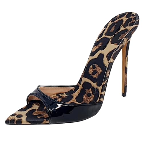 MJIASIAWA Kleidy Mule Sandals Damen Stilettos Pantoffeln Höhe Ferse Strand Hochzeit Peep Toe Hausschuhe Pantoffeln Leopard Gr 38 EU/39 Asiatisch von MJIASIAWA