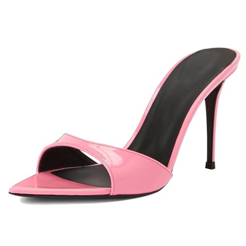 MJIASIAWA Kleidy Mule Sandals Damen Stilettos Pantoffeln Höhe Ferse Strand Hochzeit Peep Toe Hausschuhe Pantoffeln Pink Gr 36 EU von MJIASIAWA