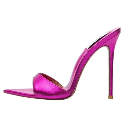 MJIASIAWA Kleidy Mule Sandals Damen Stilettos Pantoffeln Höhe Ferse Strand Hochzeit Peep Toe Hausschuhe Pantoffeln Rose-Rot Gr 37 EU/38 Asiatisch von MJIASIAWA