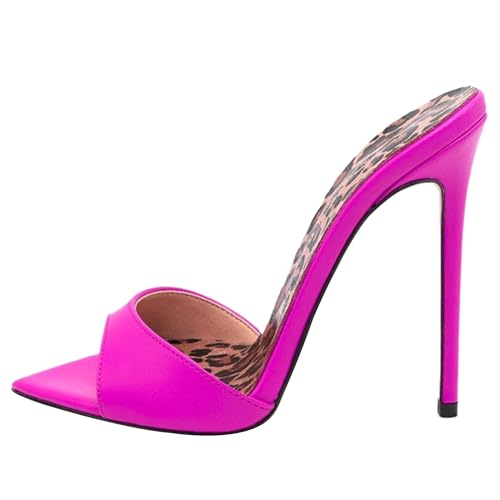 MJIASIAWA Kleidy Mule Sandals Damen Stilettos Pantoffeln Höhe Ferse Strand Hochzeit Peep Toe Hausschuhe Pantoffeln Rose-Rot Gr 41 EU/43 Asiatisch von MJIASIAWA