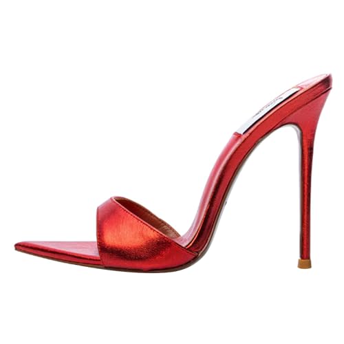 MJIASIAWA Kleidy Mule Sandals Damen Stilettos Pantoffeln Höhe Ferse Strand Hochzeit Peep Toe Hausschuhe Pantoffeln Rot Gr 36 EU von MJIASIAWA