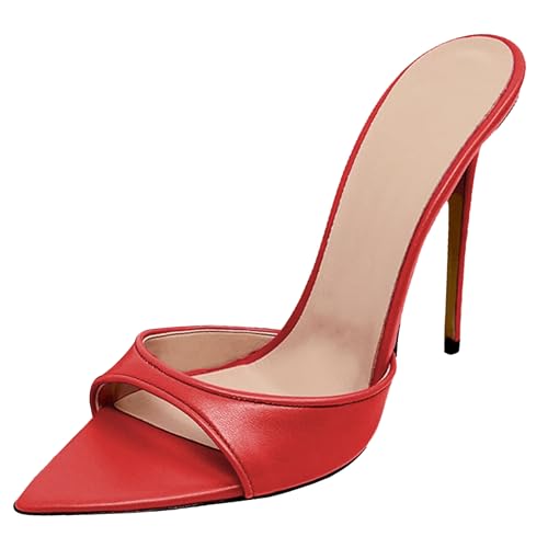 MJIASIAWA Kleidy Mule Sandals Damen Stilettos Pantoffeln Höhe Ferse Strand Hochzeit Peep Toe Hausschuhe Pantoffeln Rot Gr 39 EU/40 Asiatisch von MJIASIAWA