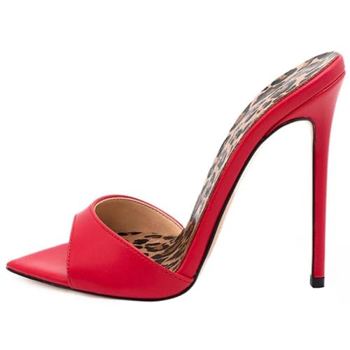 MJIASIAWA Kleidy Mule Sandals Damen Stilettos Pantoffeln Höhe Ferse Strand Hochzeit Peep Toe Hausschuhe Pantoffeln Rot Gr 41 EU/43 Asiatisch von MJIASIAWA