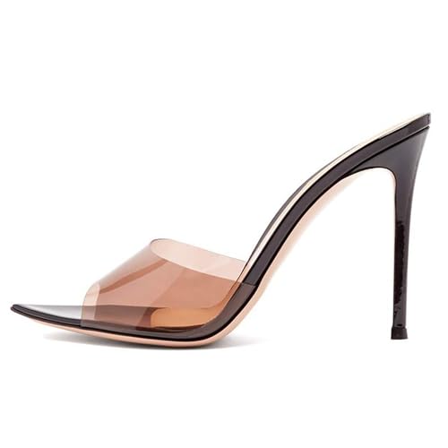 MJIASIAWA Kleidy Mule Sandals Damen Stilettos Pantoffeln Höhe Ferse Strand Hochzeit Peep Toe Hausschuhe Pantoffeln Schwarz Gr 36.5 EU/37 Asiatisch von MJIASIAWA