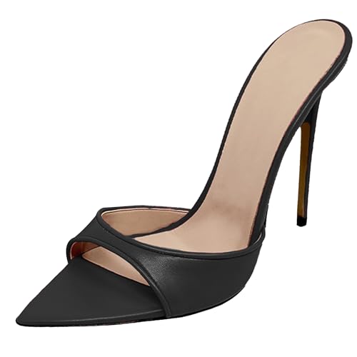 MJIASIAWA Kleidy Mule Sandals Damen Stilettos Pantoffeln Höhe Ferse Strand Hochzeit Peep Toe Hausschuhe Pantoffeln Schwarz Gr 39 EU/40 Asiatisch von MJIASIAWA