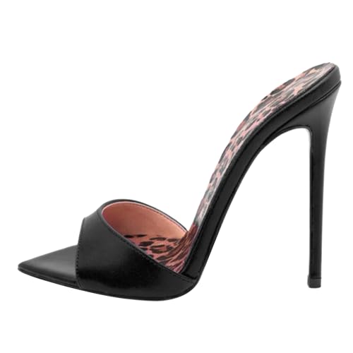 MJIASIAWA Kleidy Mule Sandals Damen Stilettos Pantoffeln Höhe Ferse Strand Hochzeit Peep Toe Hausschuhe Pantoffeln Schwarz Gr 42 EU/44 Asiatisch von MJIASIAWA