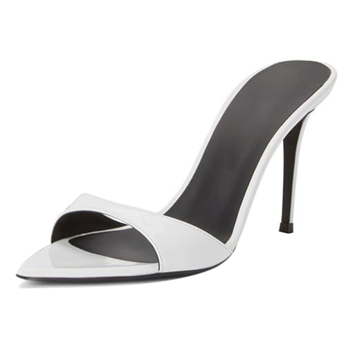 MJIASIAWA Kleidy Mule Sandals Damen Stilettos Pantoffeln Höhe Ferse Strand Hochzeit Peep Toe Hausschuhe Pantoffeln Weiß Gr 45 EU/47 Asiatisch von MJIASIAWA