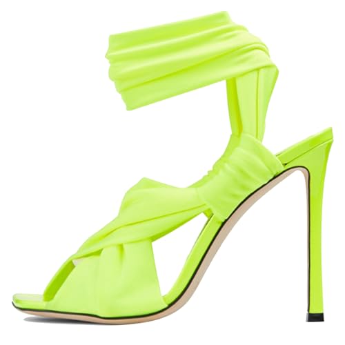 MJIASIAWA Kleidy Stilettos Damen Strappy Sandals Offene Zeh Hochzeit Elegant Höhe Ferse Party Mode Gelb Gr 41 EU/43 Asiatisch von MJIASIAWA