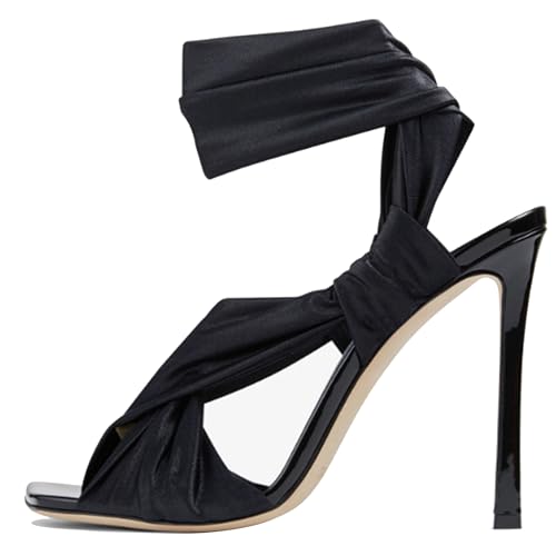 MJIASIAWA Kleidy Stilettos Damen Strappy Sandals Offene Zeh Hochzeit Elegant Höhe Ferse Party Mode Schwarz Gr 35 EU von MJIASIAWA