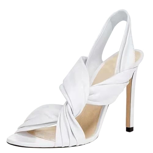 MJIASIAWA Kleidy Stilettos Damen Strappy Sandals Offene Zeh Hochzeit Elegant Höhe Ferse Party Mode Weiß Gr 39 EU/40 Asiatisch von MJIASIAWA