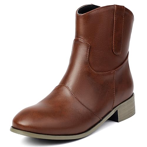 MJIASIAWA Komfort Chelsea Damen Runde Zehen Stiefeletten Mädchen Winter Draußen Ohne Verschluss Bogen Stiefeletten Blockabsatz Dark-Braun Gr 40.5 EU/42 Asiatisch von MJIASIAWA