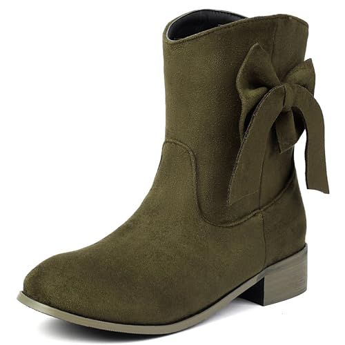 MJIASIAWA Komfort Chelsea Damen Runde Zehen Stiefeletten Mädchen Winter Draußen Ohne Verschluss Bogen Stiefeletten Blockabsatz Grün Gr 42 EU/44 Asiatisch von MJIASIAWA