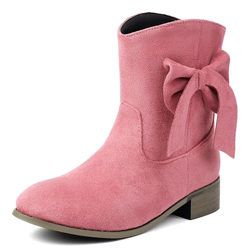 MJIASIAWA Komfort Chelsea Damen Runde Zehen Stiefeletten Mädchen Winter Draußen Ohne Verschluss Bogen Stiefeletten Blockabsatz Pink Gr 39 EU/40 Asiatisch von MJIASIAWA