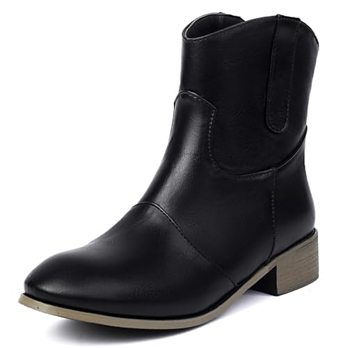 MJIASIAWA Komfort Chelsea Damen Runde Zehen Stiefeletten Mädchen Winter Draußen Ohne Verschluss Bogen Stiefeletten Blockabsatz Schwarz Gr 39 EU/40 Asiatisch von MJIASIAWA