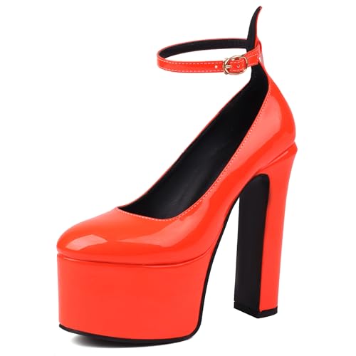 MJIASIAWA Lack Block High Schuhe Damen Knöchelriemchen Nachtclub Poledance Schnalle Pumps Plateau Runde Zehen Schuhe Orange Gr 36.5 EU/37 Asiatisch MJIASIAWA Lack Block High Schuhe Damen Knöchelriemchen Nachtclub Poledance Schnalle Pumps Plateau Runde Zehen Schuhe Orange Gr 36.5 EU/37 Asiatisch von MJIASIAWA