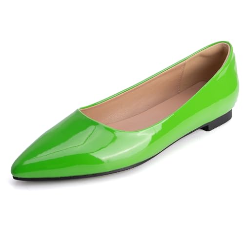 MJIASIAWA Lack Flach Damen Pointed Toe Arbeit Walking Dolly Schuhe Ohne Verschluss Driving Ballerina Ballet Bogen Flach Schuhe Leisure Grün Gr 48 EU/50 Asiatisch von MJIASIAWA