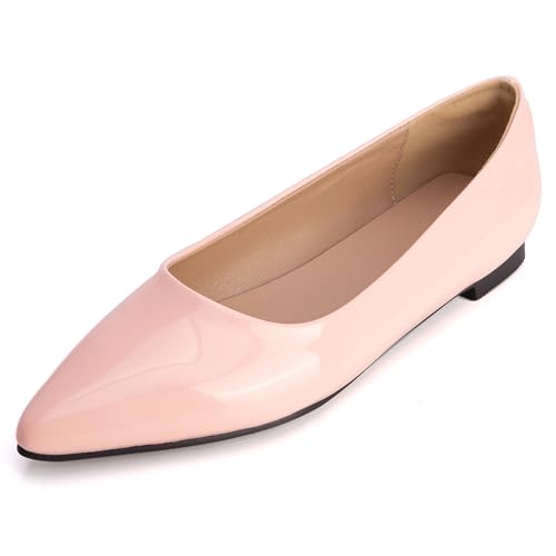 MJIASIAWA Lack Flach Damen Pointed Toe Arbeit Walking Dolly Schuhe Ohne Verschluss Driving Ballerina Ballet Bogen Flach Schuhe Leisure Pink Gr 36 EU von MJIASIAWA