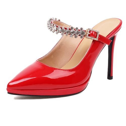 MJIASIAWA Lack Mule Stilettos Damen Pointed Toe Pantoffeln Glitzersteine Bride Hochzeit Sandalen Plateau Hausschuhe Pantoffeln Rot Gr 40.5 EU/42 Asiatisch MJIASIAWA Lack Mule Stilettos Damen Pointed Toe Pantoffeln Glitzersteine Bride Hochzeit Sandalen Plateau Hausschuhe Pantoffeln Rot Gr 40.5 EU/42 Asiatisch von MJIASIAWA