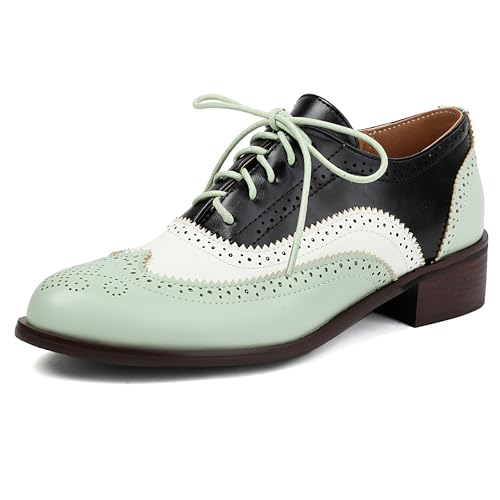 MJIASIAWA Lack Oxford Derby Damen Schnüren Buro Arbeit Schuhe Brogue Runde Zehen Business Low Blockabsatz Pumps Mens Schuhe Grün Gr 43 EU/45 Asiatisch von MJIASIAWA
