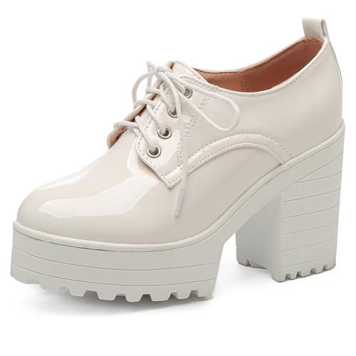 MJIASIAWA Lack Schnüren Oxford Damen Runde Zehen Chunky Derby Komfort Buro Arbeit Mode Hohen Blockabsatz Pumps Weiß Gr 39 EU/40 Asiatisch MJIASIAWA Lack Schnüren Oxford Damen Runde Zehen Chunky Derby Komfort Buro Arbeit Mode Hohen Blockabsatz Pumps Weiß Gr 39 EU/40 Asiatisch von MJIASIAWA