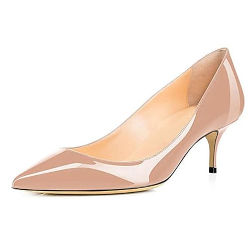 MJIASIAWA Lack Stiletto Kitten Schuhe Damen Slingback Schuhe Hochzeit Formal Arbeit Pointed Toe Pumps Aprikose Gr 39 EU/40 Asiatisch von MJIASIAWA