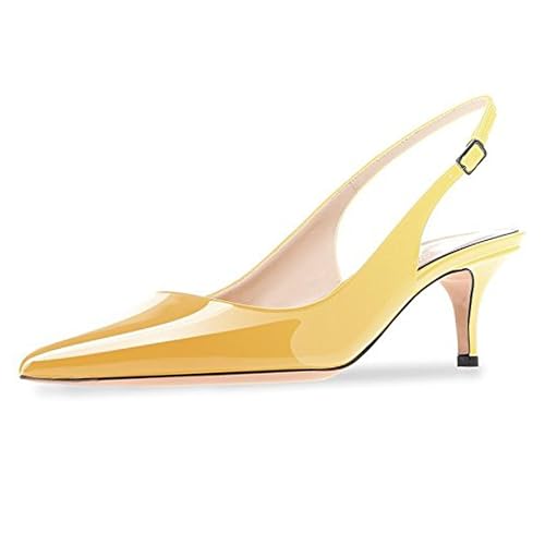 MJIASIAWA Lack Stiletto Kitten Schuhe Damen Slingback Schuhe Hochzeit Formal Arbeit Pointed Toe Pumps Gelb Gr 37 EU/38 Asiatisch von MJIASIAWA