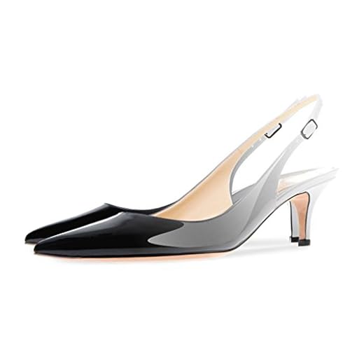 MJIASIAWA Lack Stiletto Kitten Schuhe Damen Slingback Schuhe Hochzeit Formal Arbeit Pointed Toe Pumps Grau Gr 40.5 EU/42 Asiatisch von MJIASIAWA
