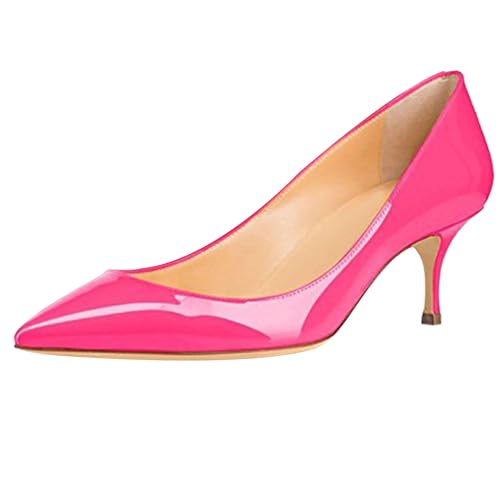 MJIASIAWA Lack Stiletto Kitten Schuhe Damen Slingback Schuhe Hochzeit Formal Arbeit Pointed Toe Pumps Rose-Rot Gr 37 EU/38 Asiatisch von MJIASIAWA