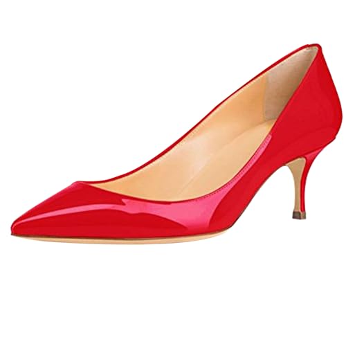 MJIASIAWA Lack Stiletto Kitten Schuhe Damen Slingback Schuhe Hochzeit Formal Arbeit Pointed Toe Pumps Rot Gr 40 EU/41 Asiatisch von MJIASIAWA