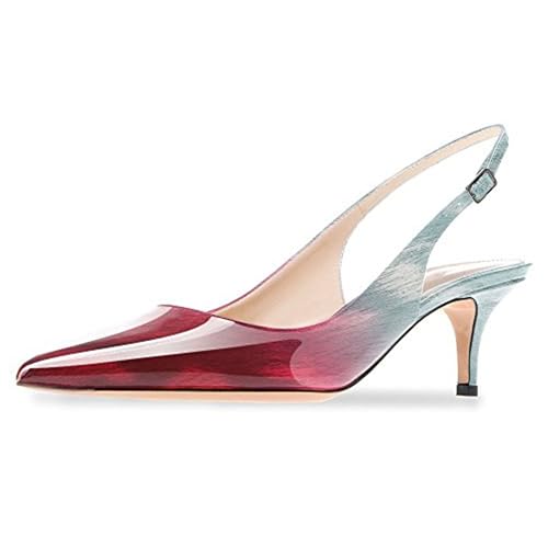MJIASIAWA Lack Stiletto Kitten Schuhe Damen Slingback Schuhe Hochzeit Formal Arbeit Pointed Toe Pumps Rot-Grün Gr 41 EU/43 Asiatisch von MJIASIAWA