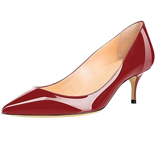 MJIASIAWA Lack Stiletto Kitten Schuhe Damen Slingback Schuhe Hochzeit Formal Arbeit Pointed Toe Pumps Rotwein Gr 42 EU/44 Asiatisch von MJIASIAWA