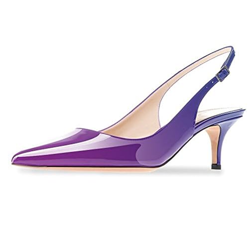 MJIASIAWA Lack Stiletto Kitten Schuhe Damen Slingback Schuhe Hochzeit Formal Arbeit Pointed Toe Pumps Violett Gr 42 EU/44 Asiatisch von MJIASIAWA