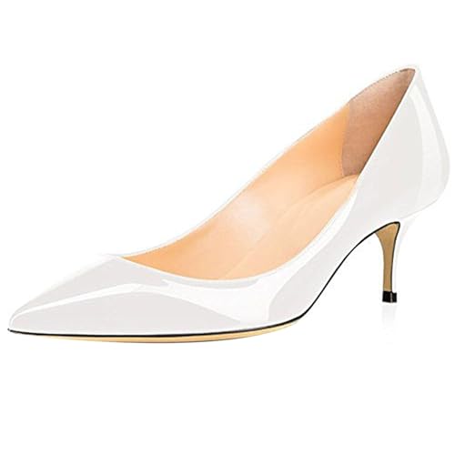 MJIASIAWA Lack Stiletto Kitten Schuhe Damen Slingback Schuhe Hochzeit Formal Arbeit Pointed Toe Pumps Weiß Gr 35 EU von MJIASIAWA