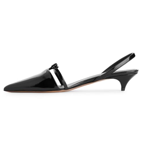 MJIASIAWA Low Kitten Sandalen Pantoffeln Damen Mule Sandals Pointed Toe Slingback Elegant Hochzeit Hausschuhe Pantoffeln Buro Schwarz Gr 38 EU/39 Asiatisch von MJIASIAWA