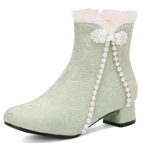MJIASIAWA Mädchen Winter Schuluniform Runde Zehen Lovely Bogen Stiefel Komfort Low Blockabsatz Zip Warm Chelsea Stiefeletten Party Grün Gr 36.5 EU/37 Asiatisch von MJIASIAWA
