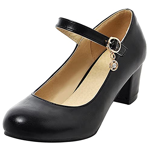 MJIASIAWA Mary Jane Party Schuhe Damen Closed Toe Knöchelriemchen Blockabsatz Pumps Bride Mode Mitte Absatz Kleid Schuhe Schwarz Gr 40.5 EU/42 Asiatisch von MJIASIAWA