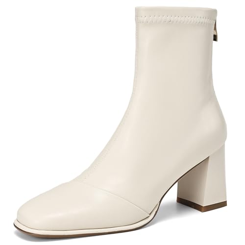 MJIASIAWA Mode Chelsea Stiefel Damen Buro Arbeit Blockabsatz Square Toe Winter Warm Ankle Stiefeletten Zip Beige/Rl Gr 41 EU/43 Asiatisch von MJIASIAWA